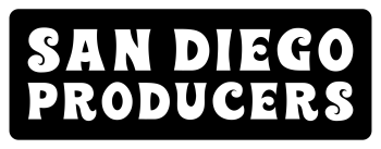 Logo for San Diego Producers: white text on a black rectangle